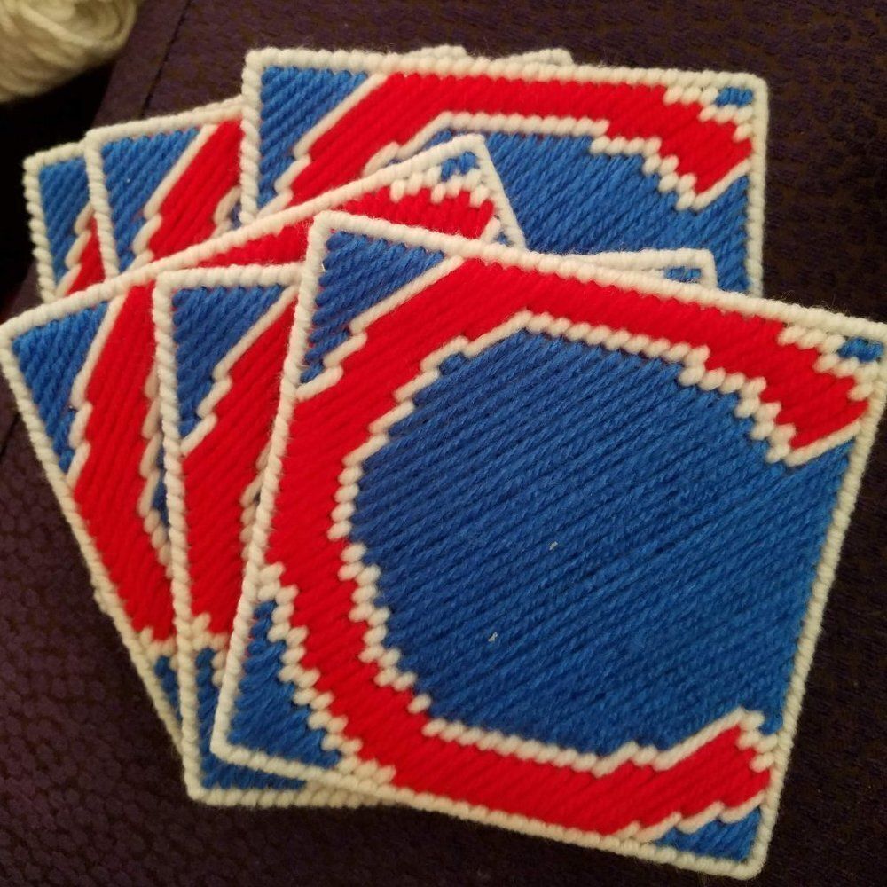 Chicago Cubs Logo Drink Coasters Set Blue Red Plastic Canvas Baseball Decor